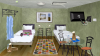 Twin beds in empty hotel room 