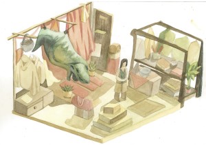 Dinosaur Shop, 2023, Gouache