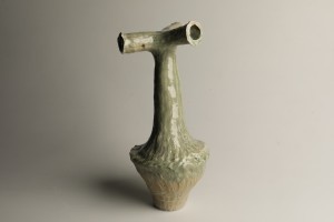 three pronged vacuum, 2023, raku and celadon glaze