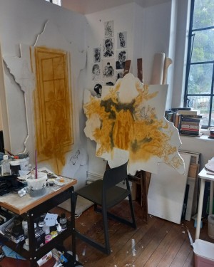 Messy-art-studio in Progress, 2023, Artist on SCA