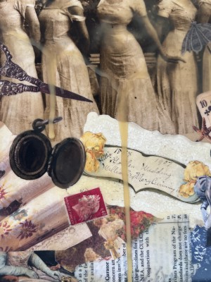 Reframed Femininities, 2024, Mix Media Collage - paper, wax, lace, wood, found objects.