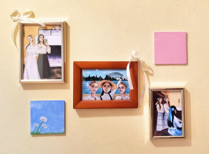 Deena Loukadellis, Happiness Continues, framed digital drawing, ribbon