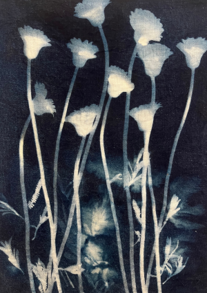 Meryam Ishak, Draped in Your Absence, Cyanotype on Linen Fabric